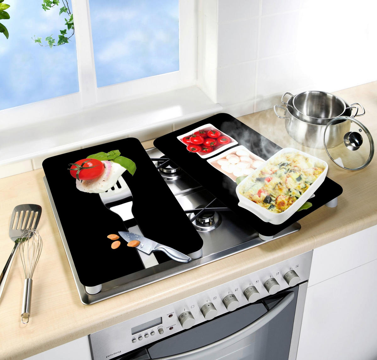 HERDABDECKPLATTE 2521451100  - Rot/Weiß, Design, Glas/Kunststoff (30/1,8-5,5/52cm) - Wenko
