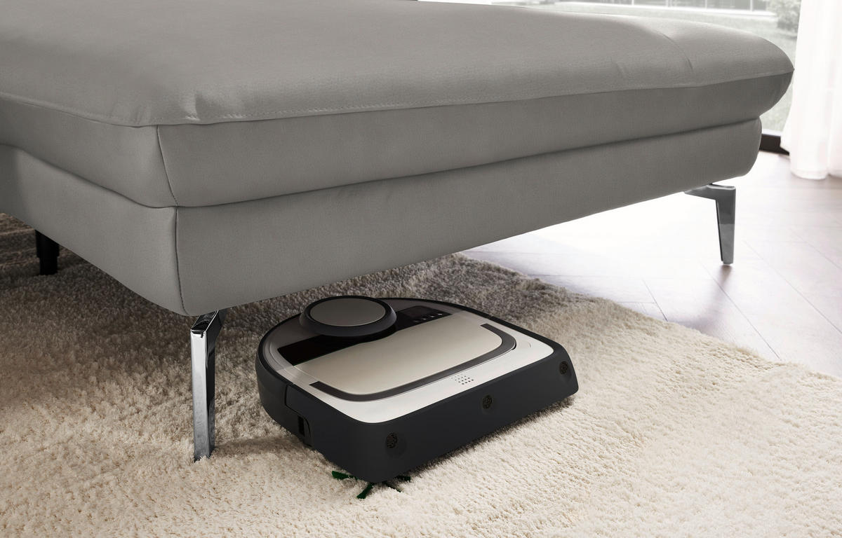 ECKSOFA in Echtleder Hellgrau  - Hellgrau/Schwarz, Design, Leder/Metall (325/157cm) - Dieter Knoll