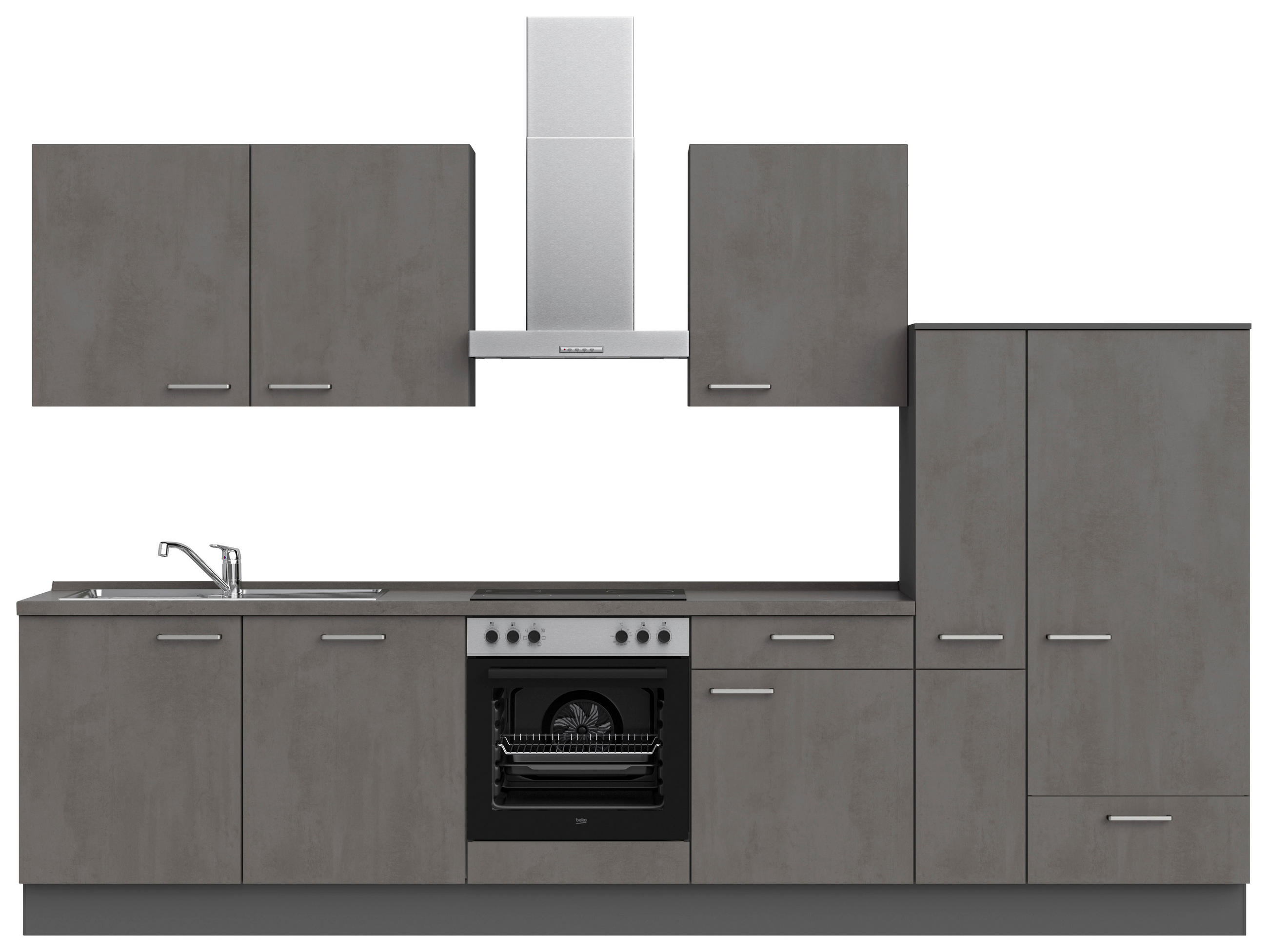 KÜCHENBLOCK 330 cm   in Schieferfarben  - Schieferfarben/Schwarz, MODERN, Holzwerkstoff/Metall (330cm) - Nobilia