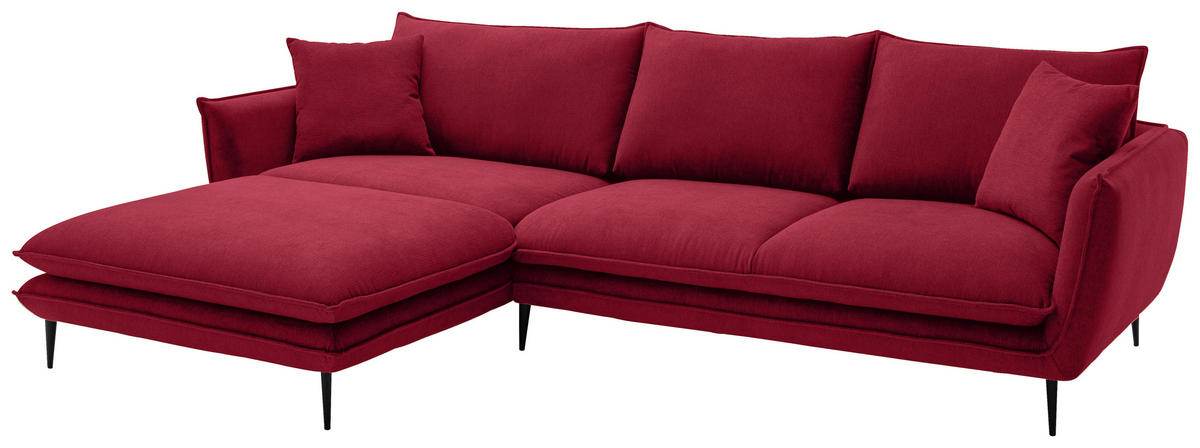 ECKSOFA Dunkelrot Webstoff  - Schwarz/Dunkelrot, KONVENTIONELL, Textil/Metall (196/304cm) - Hom`in