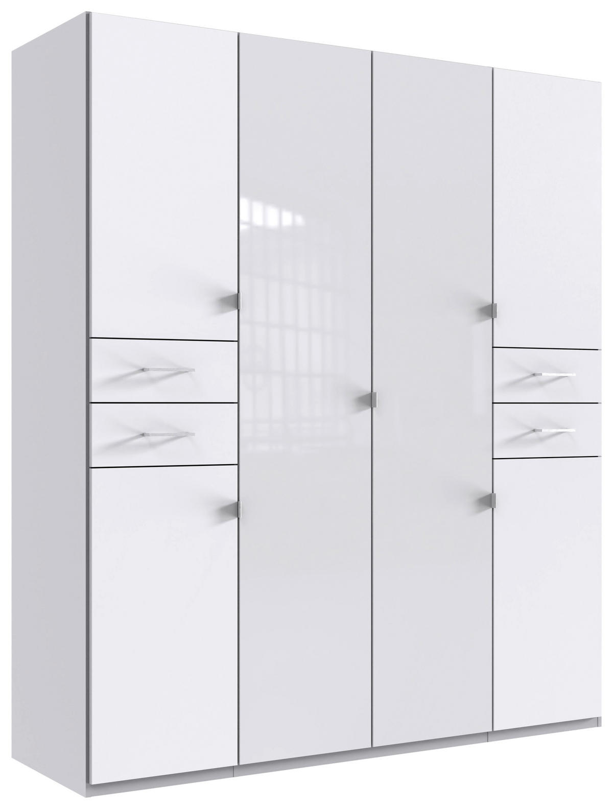KLEIDERSCHRANK 180/208/58 cm 6-türig Weiß  - Silberfarben/Weiß, KONVENTIONELL, Glas/Holzwerkstoff (180/208/58cm) - Boxxx