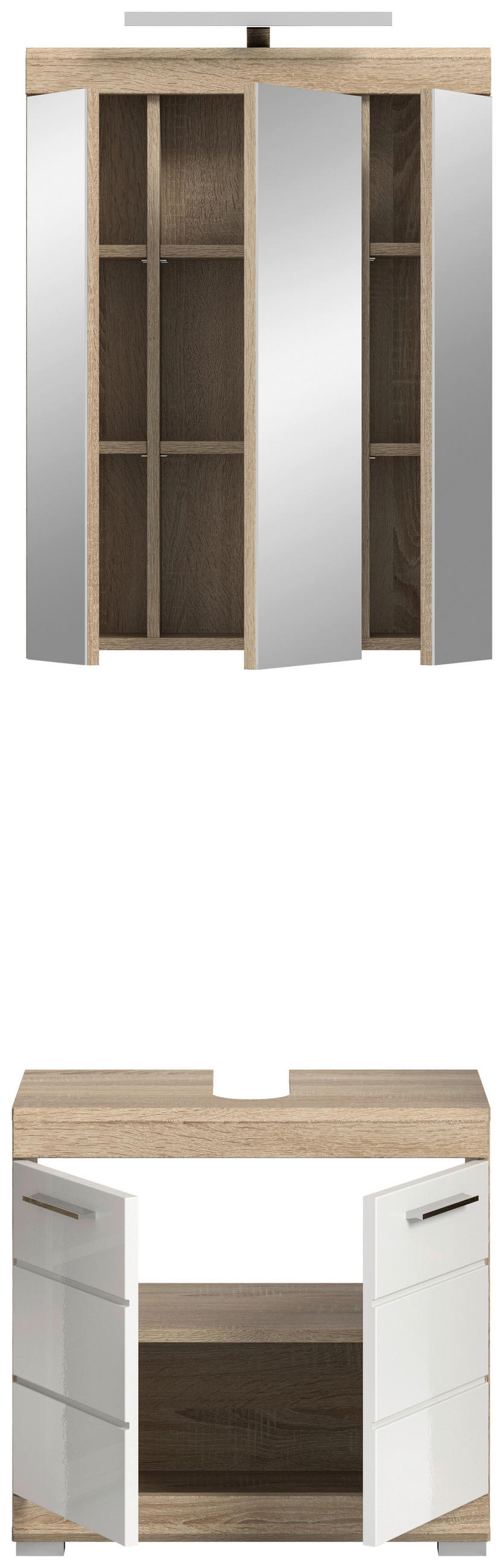 BADEZIMMER 2-teilig  in 60 cm  - Weiß Hochglanz/Silberfarben, MODERN, Glas/Holzwerkstoff (60cm) - MID.YOU