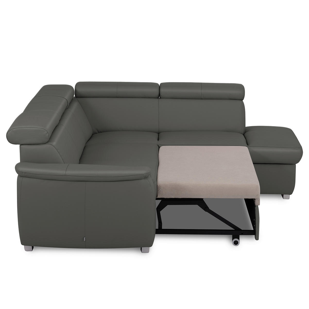 ECKSOFA  in Lederlook Echtleder Anthrazit  - Anthrazit/Silberfarben, Leder/Holz (262/211cm) - Celina Home