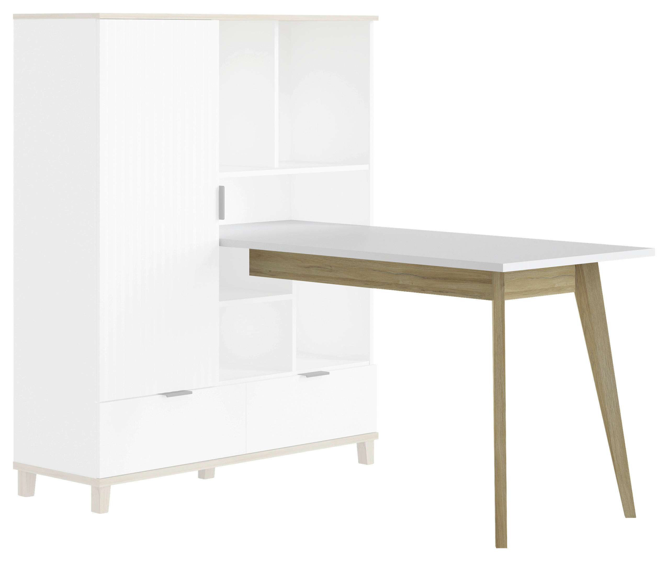 Regal mit Schreibtisch Plissee Weiß/Grandson Eiche B:64,9 cm