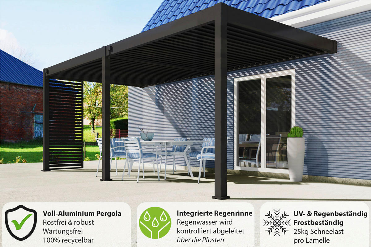PERGOLA 530/255/360 cm Aluminium  - Anthrazit, Basics, Metall (530/255/360cm) - Gardenson
