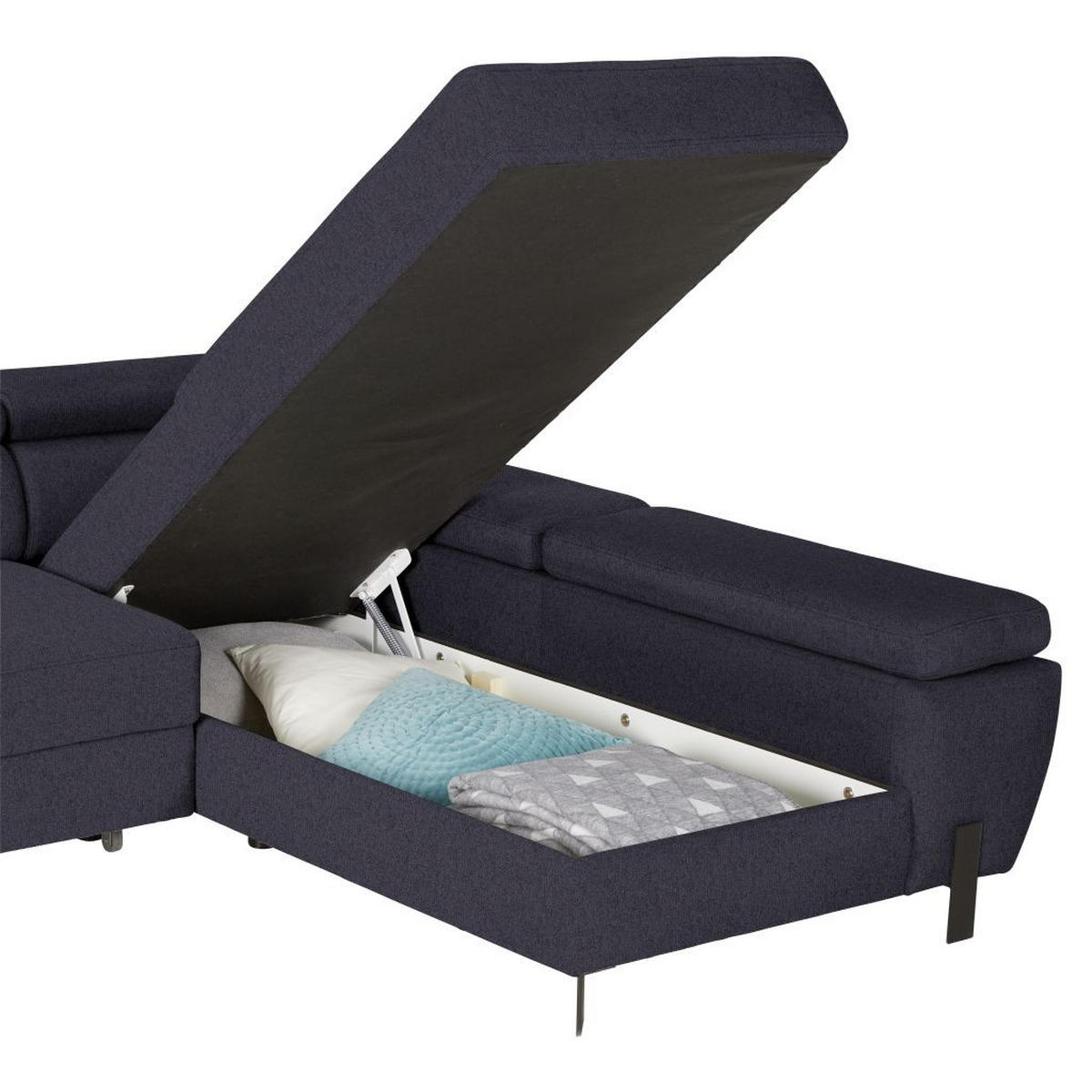 HÖRNSOFFA i vävt tyg mörkblå  - svart/mörkblå, Modern, metall/textil (277/90/189cm) - MID.YOU