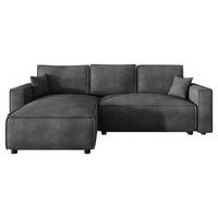 ECKSOFA Dunkelgrau Cord Zierkissen, Rückenkissen, Bettkasten, Schlaffunktion, Rücken echt, Liegefläche im Originalstoff  - Dunkelgrau/Schwarz, MODERN, Kunststoff/Textil (190/280cm) - Carryhome
