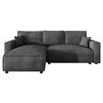 ECKSOFA Dunkelgrau Cord Zierkissen, Rückenkissen, Bettkasten, Schlaffunktion, Rücken echt, Liegefläche im Originalstoff  - Dunkelgrau/Schwarz, MODERN, Kunststoff/Textil (190/280cm) - Carryhome