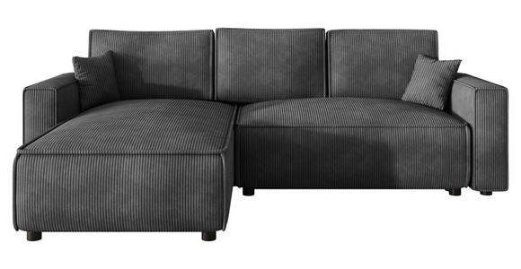 ECKSOFA Dunkelgrau Cord Zierkissen, Rückenkissen, Bettkasten, Schlaffunktion, Rücken echt, Liegefläche im Originalstoff  - Dunkelgrau/Schwarz, MODERN, Kunststoff/Textil (190/280cm) - Carryhome