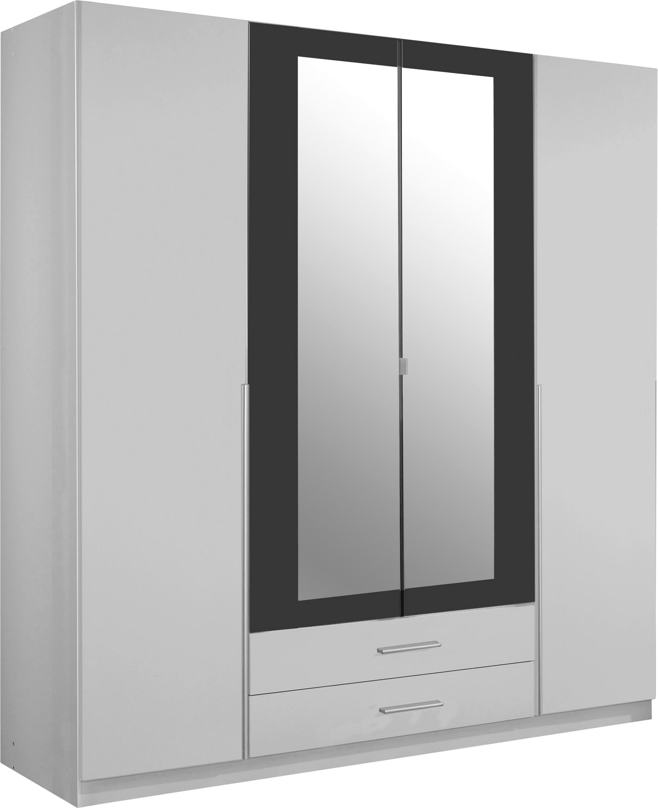 DREHTÜRENSCHRANK 180/197/58 cm,  in Graphitfarben, Weiß, 4-türig  - Alufarben/Graphitfarben, Design, Glas/Holzwerkstoff (180/197/58cm) - MID.YOU