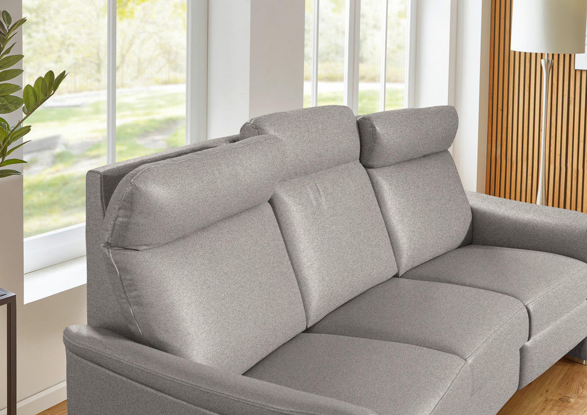 TRAPEZSOFA Flachgewebe Graubraun  - Graubraun/Alufarben, Konventionell, Textil/Metall (218/107/103cm) - Beldomo Comfort