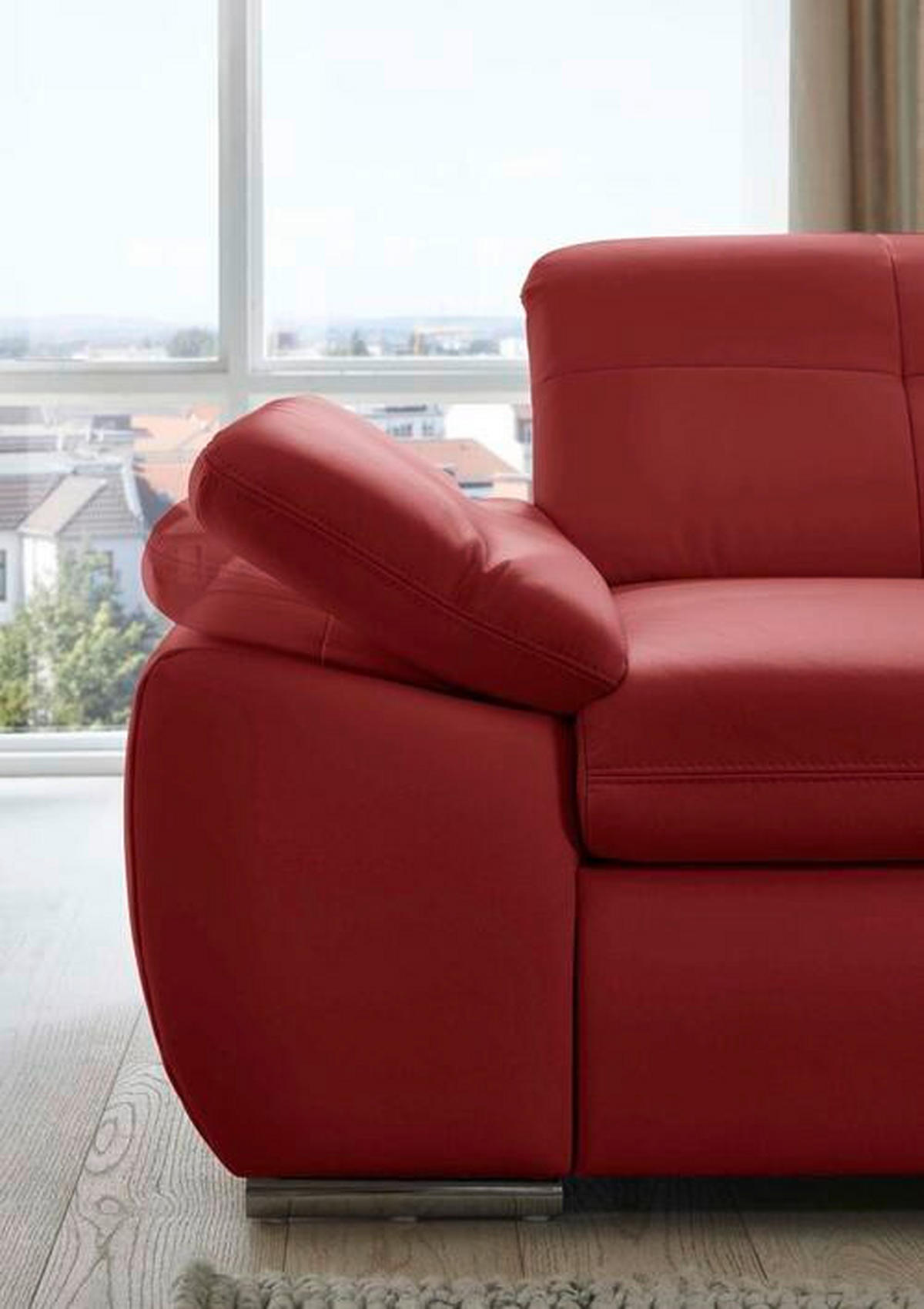 ECKSOFA in Echtleder Rot  - Edelstahlfarben/Rot, Design, Leder/Metall (321/195cm) - Beldomo Speed