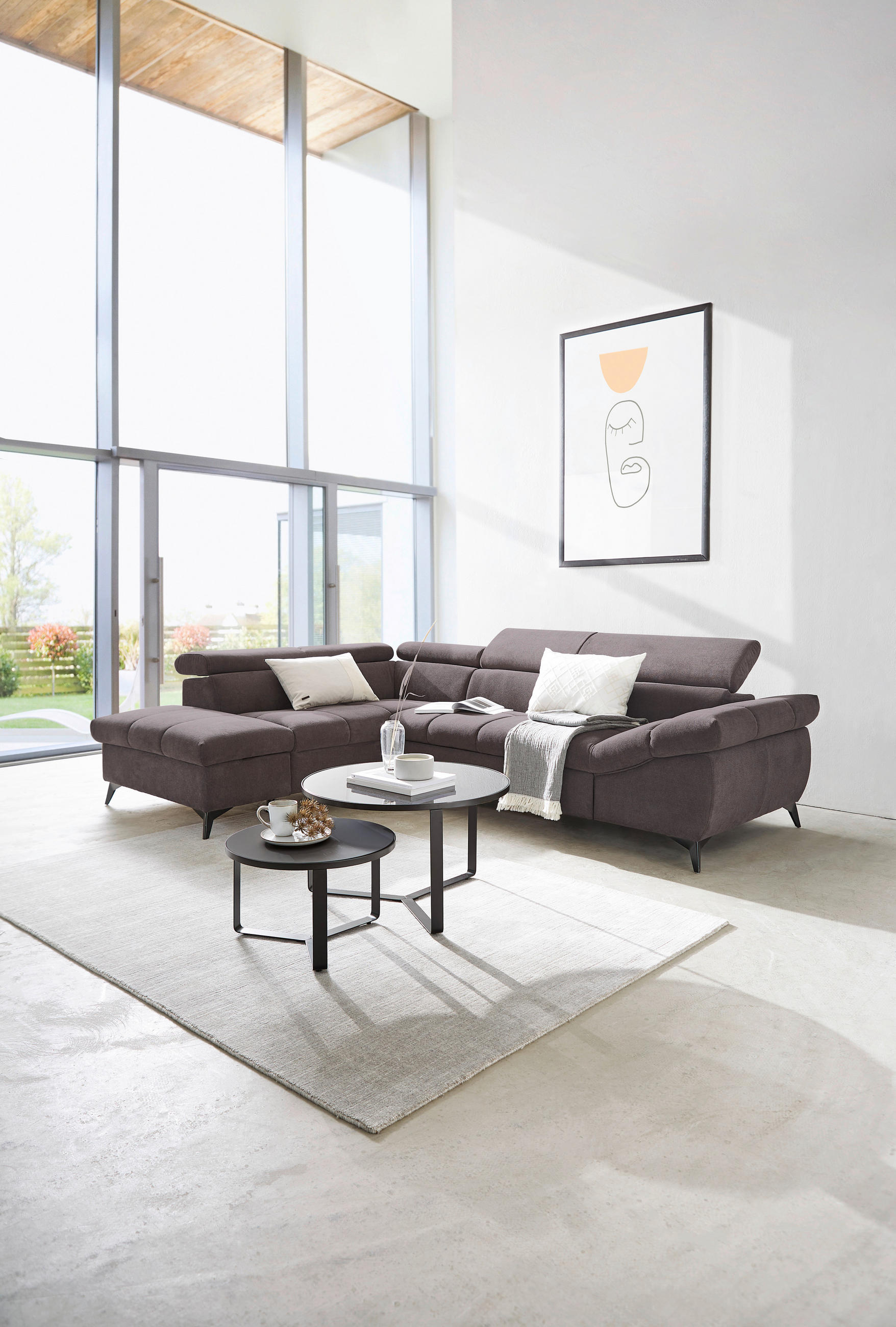 ECKSOFA Graubraun Mikrofaser  - Graubraun/Schwarz, Design, Kunststoff/Textil (210/279cm) - Stylife