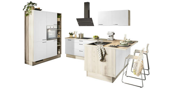 ECKKÜCHE in Weiß, Tannenholzfarben - Tannenholzfarben/Schwarz, Design, Holzwerkstoff/Metall (150/280/121,6cm) - Xora