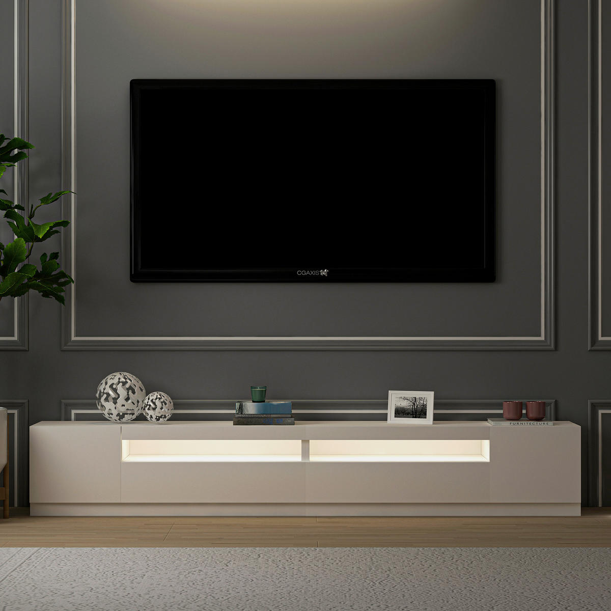 TV-BÄNK  36,8/40,2/240 cm 2 låda(or) stående, belysning  - vit, Design, trämaterial (36,8/40,2/240cm) - Livetastic