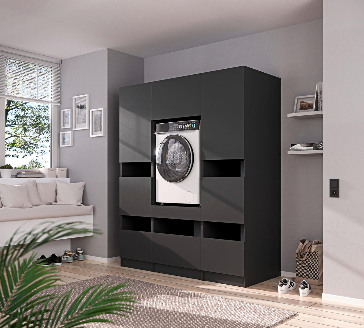 MEHRZWECKSCHRANK 50/200/68 cm  in Anthrazit  - Anthrazit/Schwarz, Design, Holzwerkstoff/Metall (50/200/68cm) - Milino