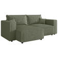 ECKSOFA Olivgrün Cord Zierkissen, Rückenkissen, Schlaffunktion, Rücken echt  - Schwarz/Olivgrün, MODERN, Kunststoff/Textil (153/250cm) - Xora