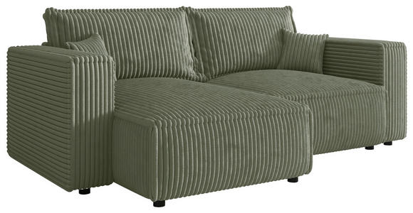 ECKSOFA Olivgrün Cord Zierkissen, Rückenkissen, Schlaffunktion, Rücken echt  - Schwarz/Olivgrün, MODERN, Kunststoff/Textil (153/250cm) - Xora
