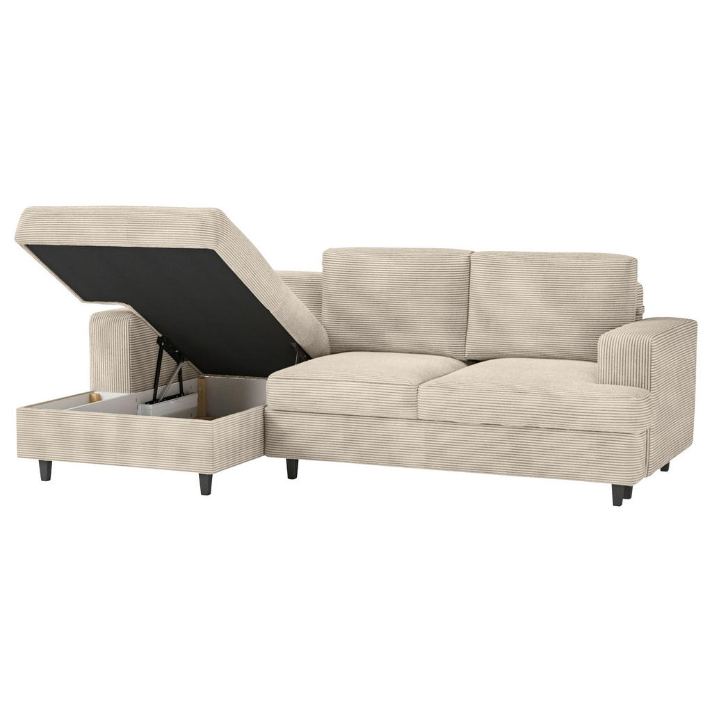 Thumbnail - Mid.you Ecksofa, Beige, Textil, Buche, 3-4-Sitzer, Füllung: Schaumstoff, Ottomane links, L-Form, 247x140 cm, Liegefunkti...