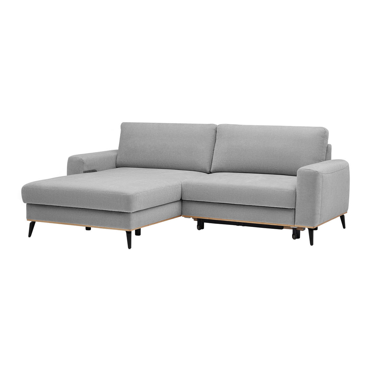 ECKSOFA Chenille Hellgrau  - Hellgrau/Schwarz, Konventionell, Holz/Textil (167/87/234cm) - MID.YOU