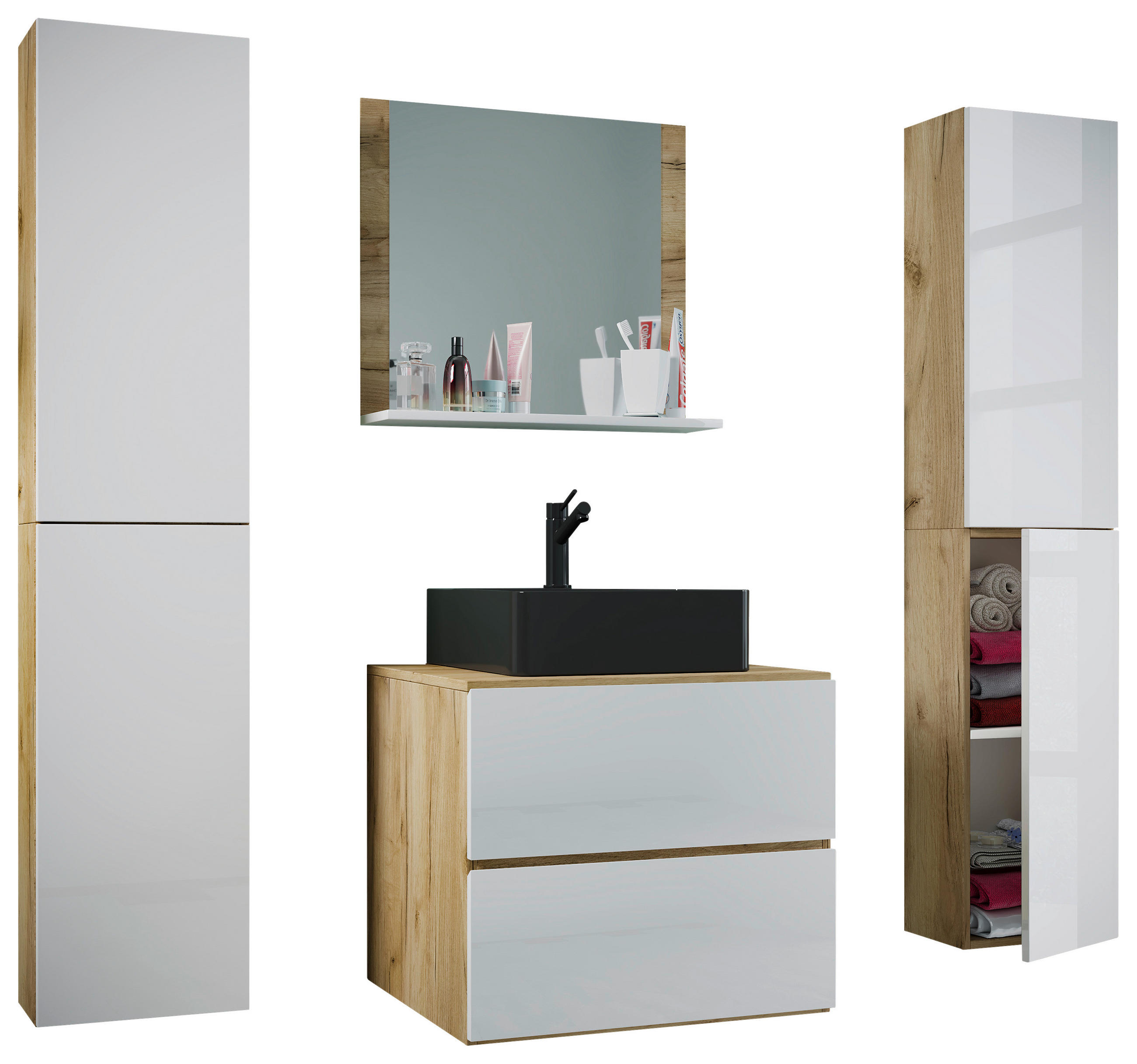 BADEZIMMER 5-teilig  in 127 cm  - Honigeiche/Schwarz, MODERN, Glas/Keramik (127cm) - MID.YOU