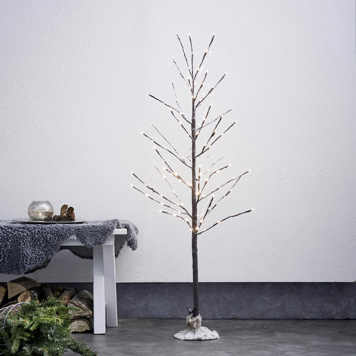 DEKOBAUM - Braun/Weiß, Basics, Kunststoff/Metall (60/120cm) - Eglo