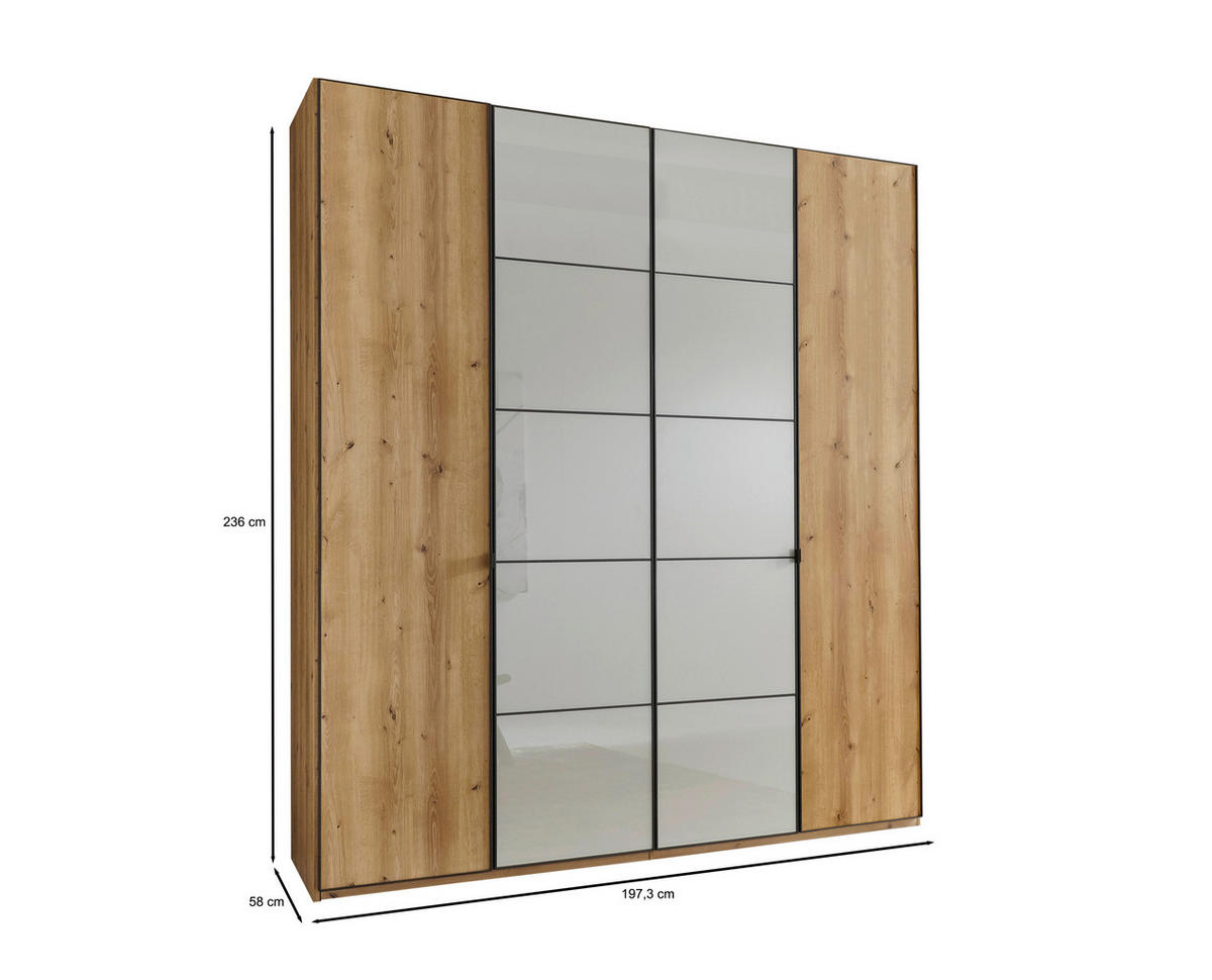 DREHTÜRENSCHRANK in Eiche Bianco, Champagner  - Schieferfarben/Eiche Bianco, Modern, Glas/Holzwerkstoff (200/236/58cm) - Novel