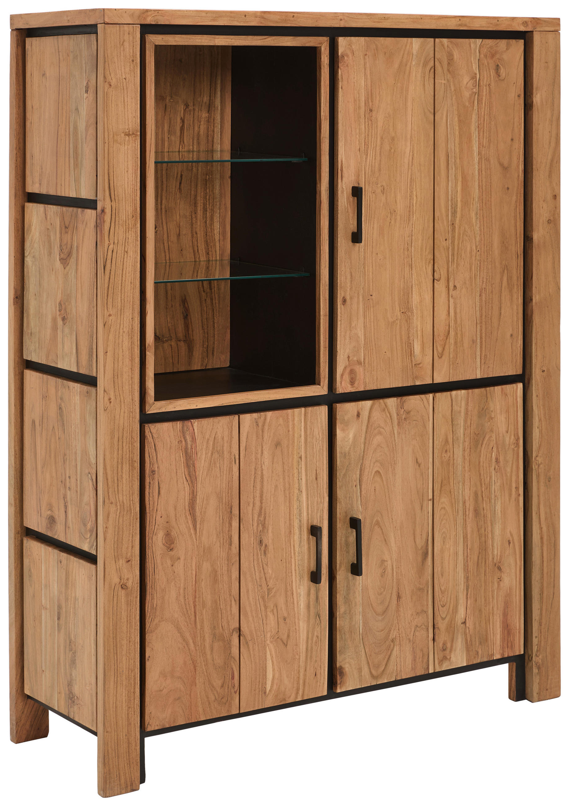 HIGHBOARD  in 115/150/40 cm  - Schwarz/Akaziefarben, Natur, Glas/Holz (115/150/40cm) - Livetastic