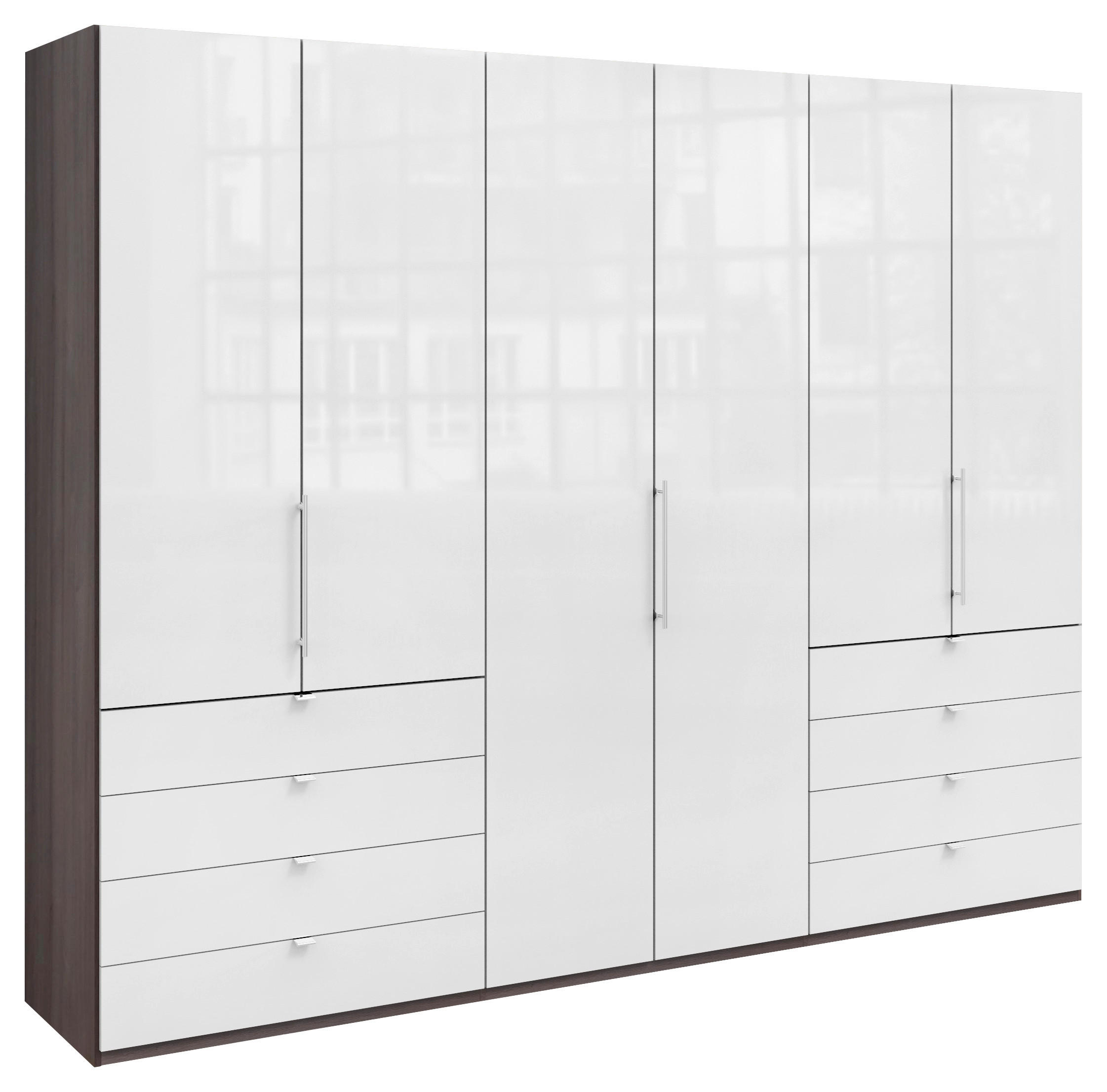FALTTÜRENSCHRANK 300/236/58 cm 3-türig Weiß, Trüffeleichefarben  - Chromfarben/Trüffeleichefarben, KONVENTIONELL, Glas/Holzwerkstoff (300/236/58cm) - Venda