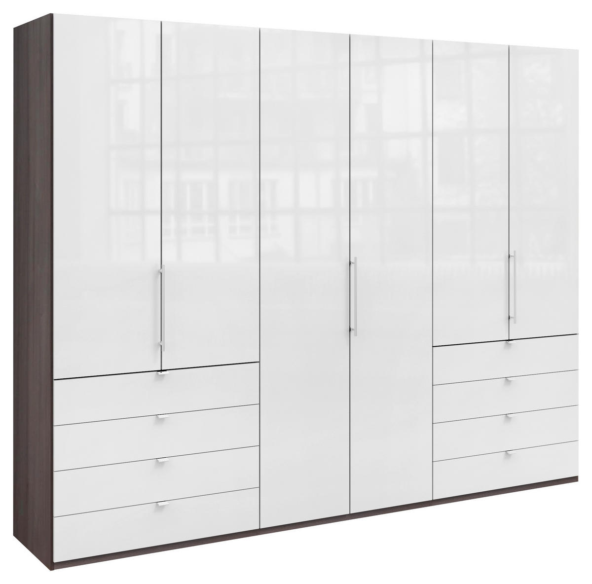FALTTÜRENSCHRANK 300/236/58 cm 3-türig Weiß, Trüffeleichefarben  - Chromfarben/Trüffeleichefarben, KONVENTIONELL, Glas/Holzwerkstoff (300/236/58cm) - Venda