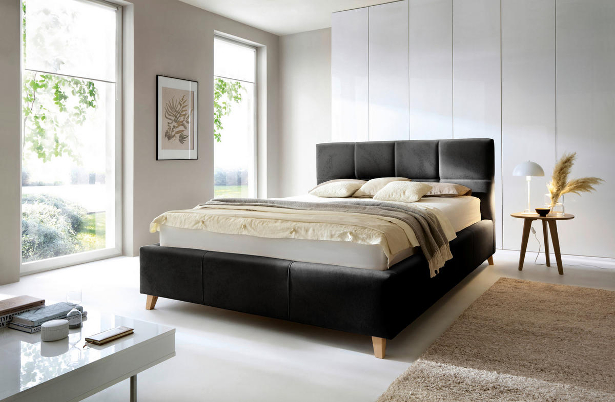 POLSTERBETT Lattenrost, Bettkasten 180/200 cm  in Schwarz  - Buchefarben/Schwarz, KONVENTIONELL, Holz/Textil (180/200cm) - Carryhome