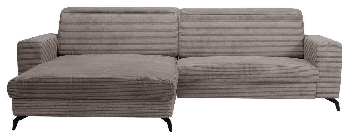 ECKSOFA Taupe Cord  - Taupe/Schwarz, KONVENTIONELL, Textil/Metall (178/290cm) - Cantus
