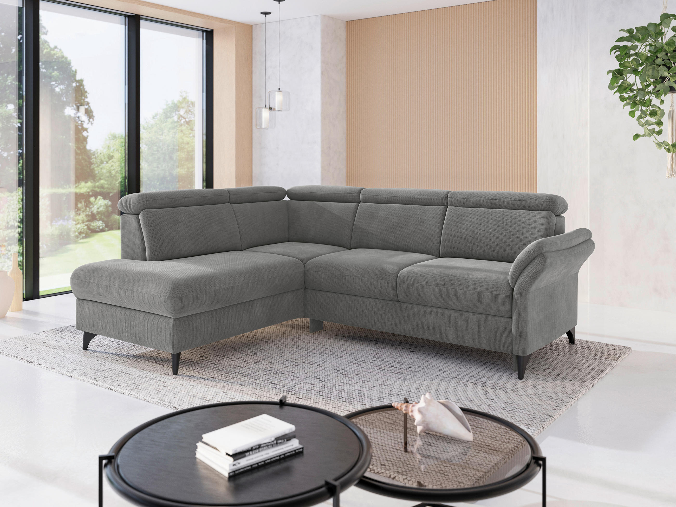 ECKSOFA Flachgewebe Grau  - Schwarz/Grau, Konventionell, Textil/Metall (193/247cm) - Sit & More