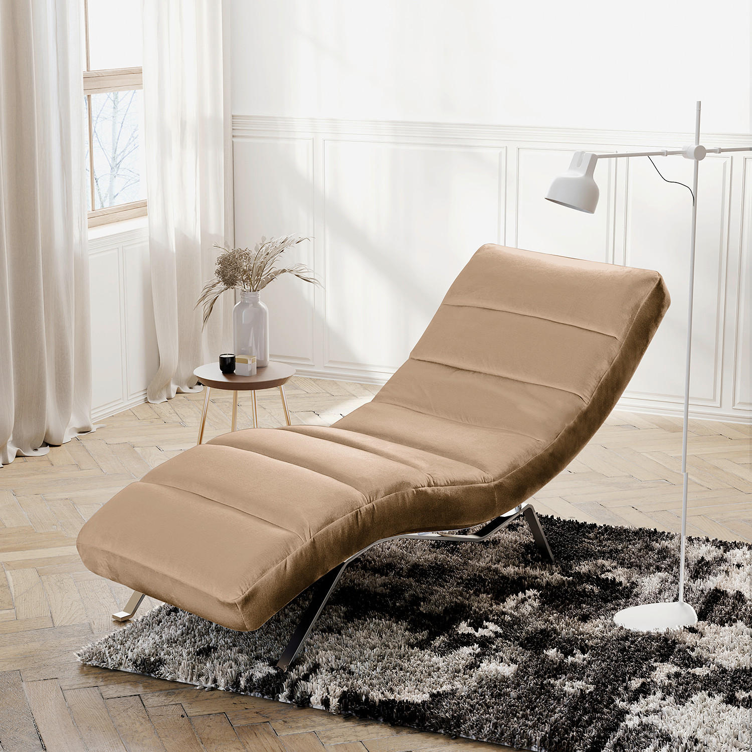 RELAXLIEGE SWING Samt Braun  - Silberfarben/Braun, Design, Textil/Metall (65/65-95/171cm) - Livetastic