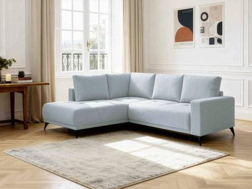 ECKSOFA RAFAEL Hellblau Struktur Rückenkissen, Bettkasten  - Schwarz/Hellblau, Design, Textil/Metall (218/269cm) - P & B