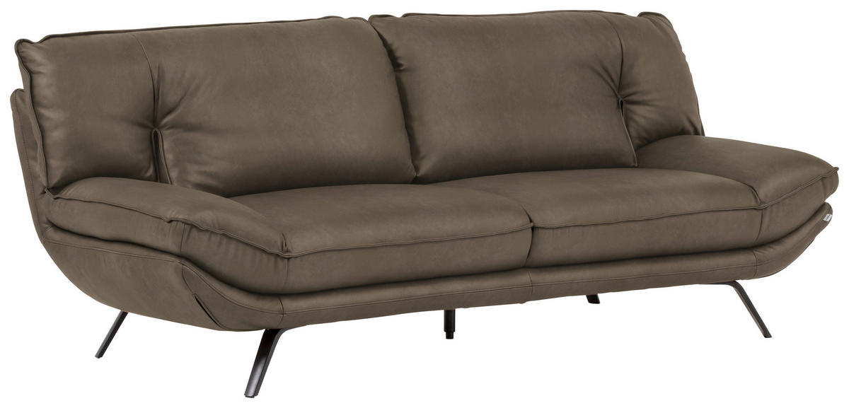 3-SITZER-SOFA in Echtleder Graubraun  - Graubraun/Schwarz, Design, Leder/Metall (226/95/95cm) - Celina