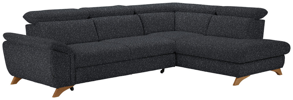ECKSOFA in Bouclé Schwarz  287/212 cm  - Eichefarben/Schwarz, MODERN, Holz/Textil (287/212cm) - Valnatura