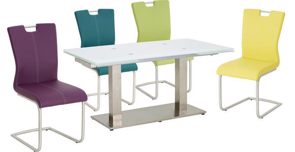 ESSTISCH in Edelstahlfarben, Weiß - Edelstahlfarben/Weiß, Design, Glas/Metall (160(250)/90/76cm) - Dieter Knoll