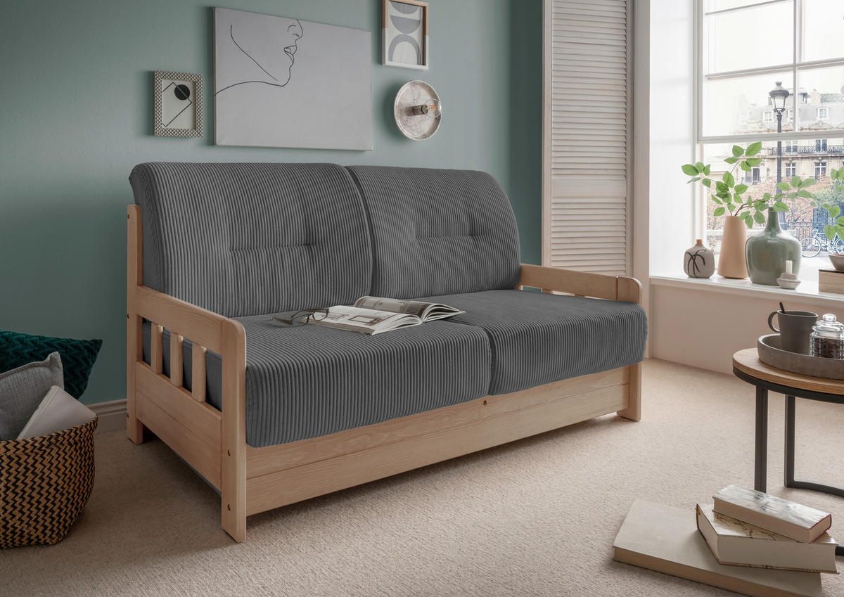 SCHLAFSOFA in Textil Grau, Naturfarben  - Naturfarben/Grau, Modern, Holz/Textil (154/88/90cm) - Livetastic