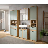 BADEZIMMER 4-teilig  in 195 cm  - Salbeigrün/Schwarz, Trend, Glas/Holzwerkstoff (195cm) - MID.YOU
