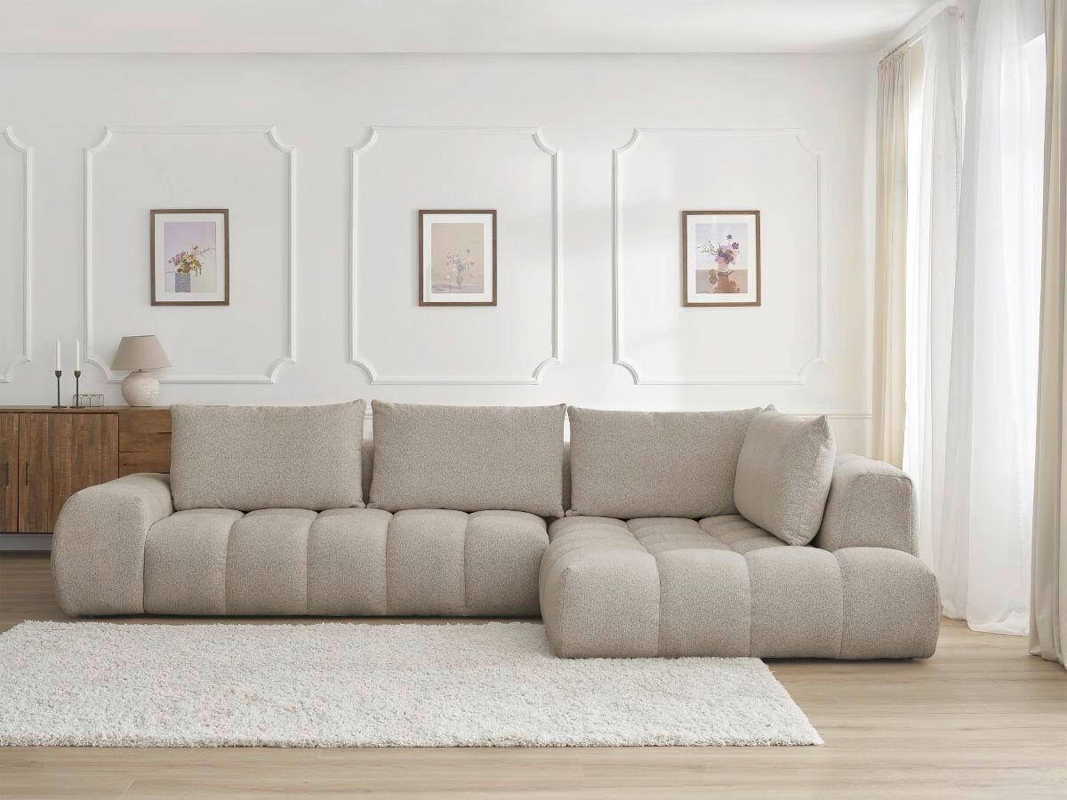 ECKSOFA Ottomane rechts  EVEREST Taupe Flachgewebe  - Taupe/Schwarz, MODERN, Kunststoff/Textil (352/210cm)