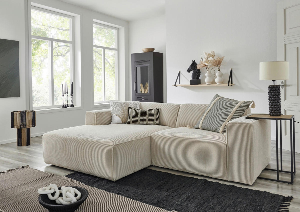 HÖRNSOFFA i manchester cremefärgad  - svart/cremefärgad, Design, textil/plast (161/234cm) - Livetastic