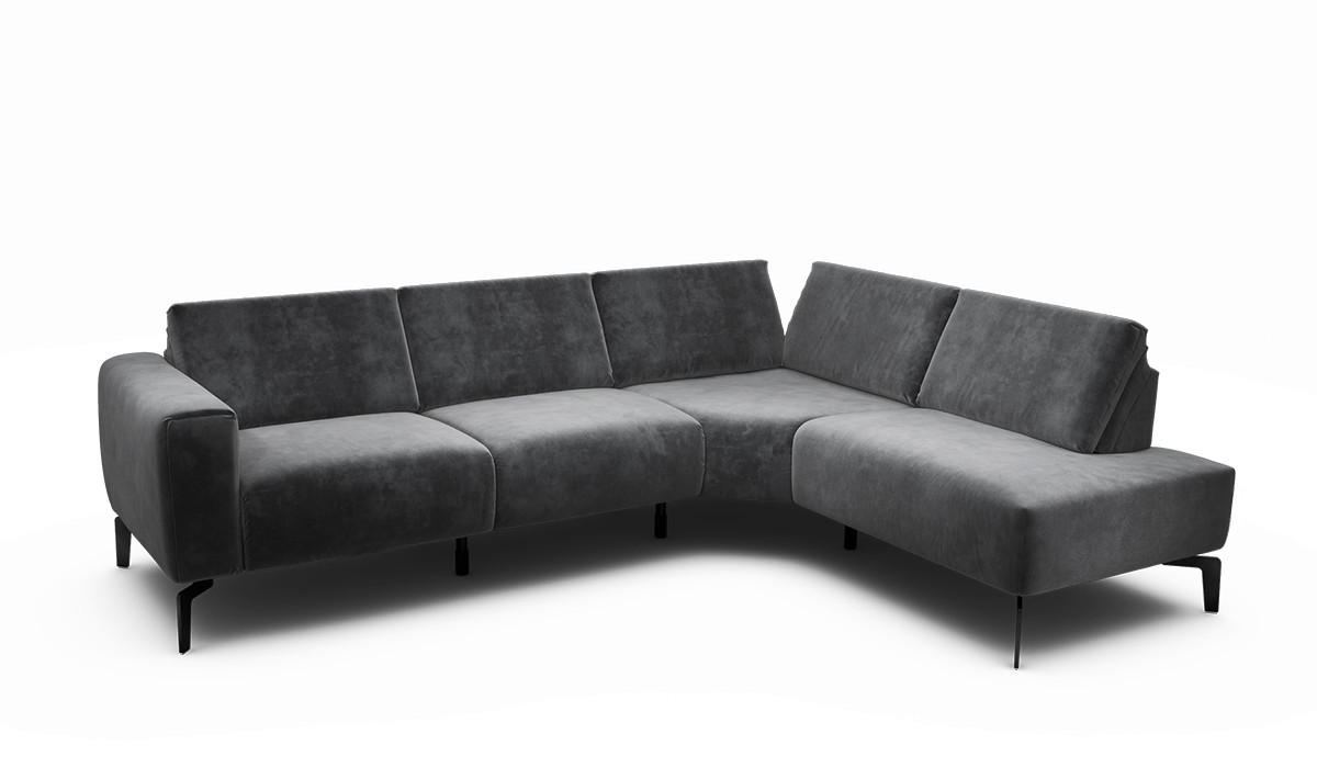 ECKSOFA Cosy Anthrazit Samt  - Anthrazit/Schwarz, Design, Textil/Metall (256/193cm) - SENSOO