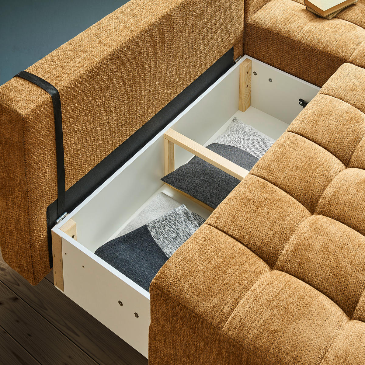ECKSOFA Rostfarben Chenille  - Rostfarben/Schwarz, MODERN, Kunststoff/Textil (204/145cm) - home24