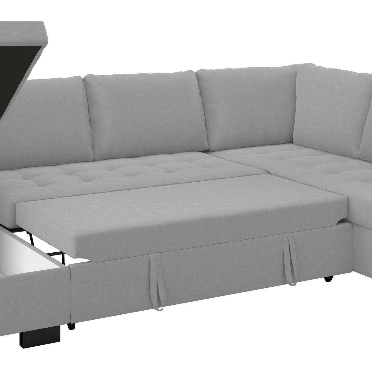 WOHNLANDSCHAFT Hellgrau Mikrofaser  - Hellgrau/Schwarz, MODERN, Kunststoff/Textil (155/305/178cm) - P & B