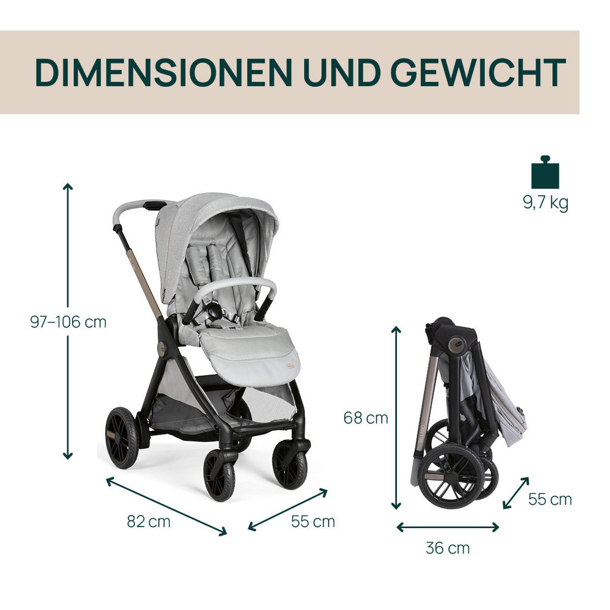 KINDERWAGEN  Bellagio  Lunar Rock  - Grau, Basics, Metall (55/82/97-106cm) - Chicco