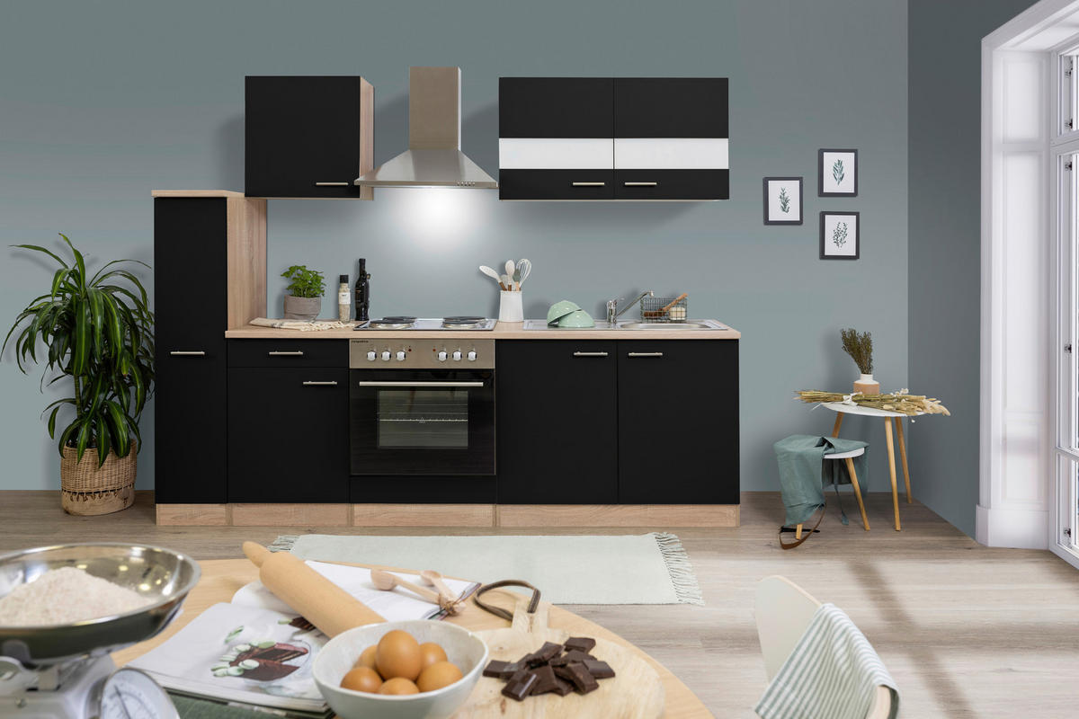 KÜCHENBLOCK 240 cm   in Schwarz  - Edelstahlfarben/Eichefarben, Basics, Holzwerkstoff/Metall (240cm) - Respekta