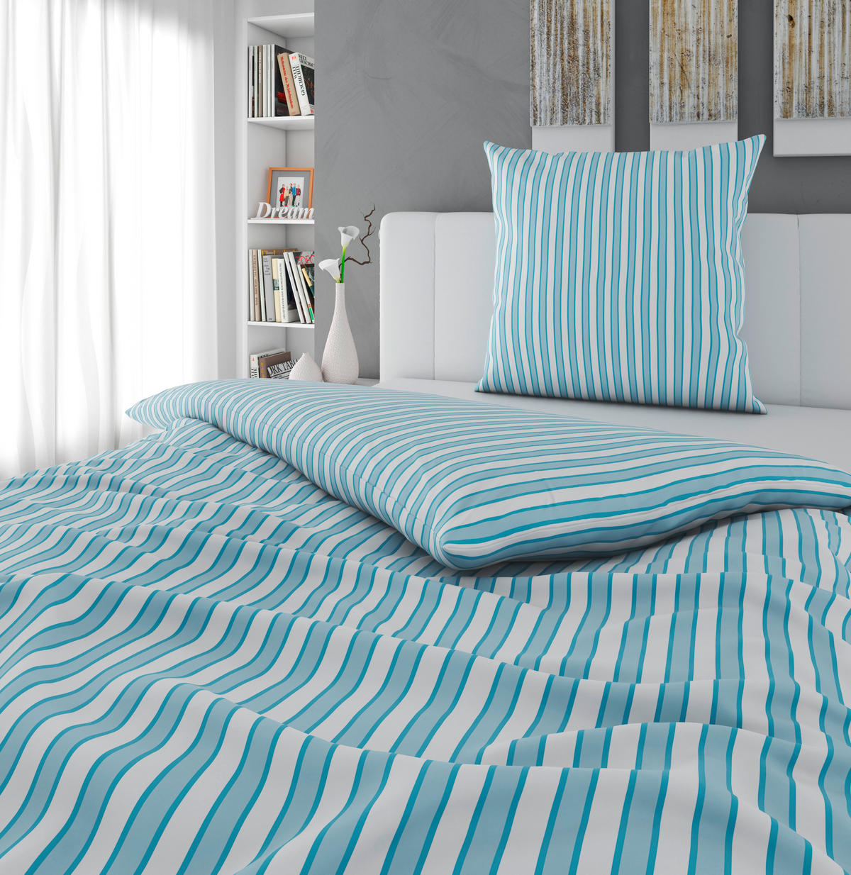 BETTWÄSCHE Renforcé 155/220 cm  - Weiß/Grau, Textil (155/220cm) - Novel