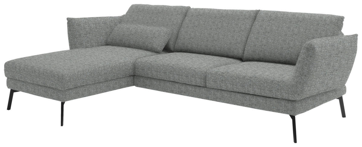 ECKSOFA in Flachgewebe Hellgrau  175/277 cm  - Hellgrau/Schwarz, Design, Textil/Metall (175/277cm) - Schöner Wohnen