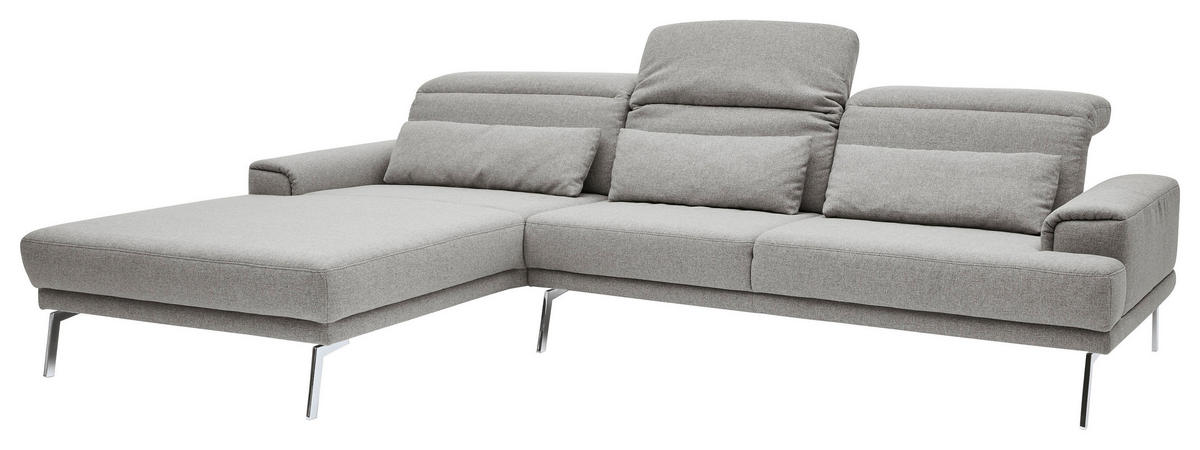 ECKSOFA Grau Flachgewebe  - Chromfarben/Grau, Design, Textil/Metall (193-220/288cm) - Musterring